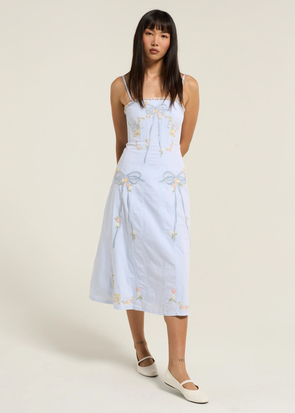 BABY BOWS PATCHWORK MIDI DRESS