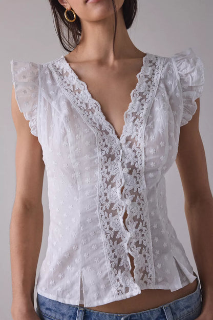 Elodie Lace Button Top