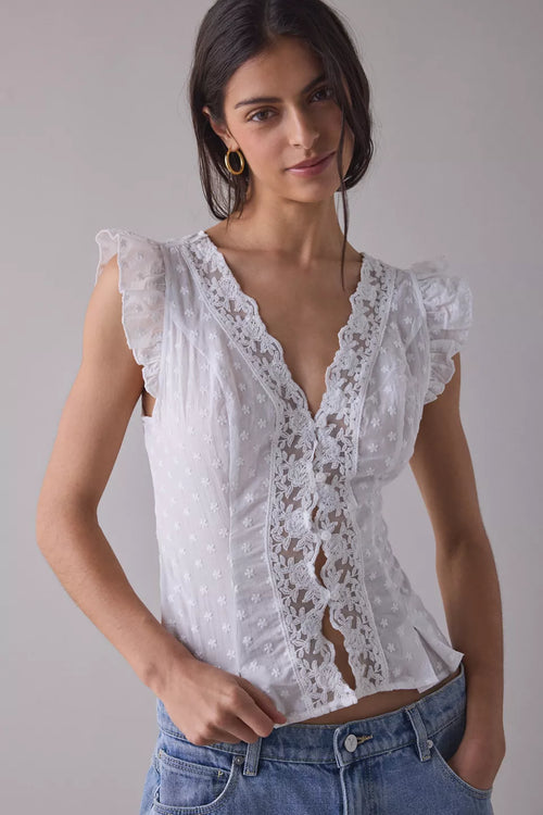 Elodie Lace Button Top