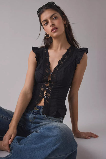Elodie Lace Button Top