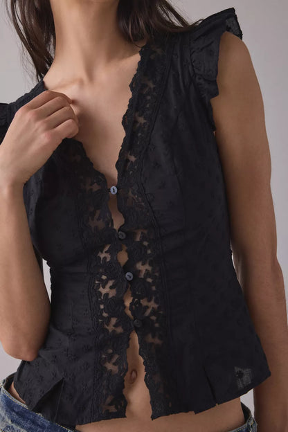 Elodie Lace Button Top
